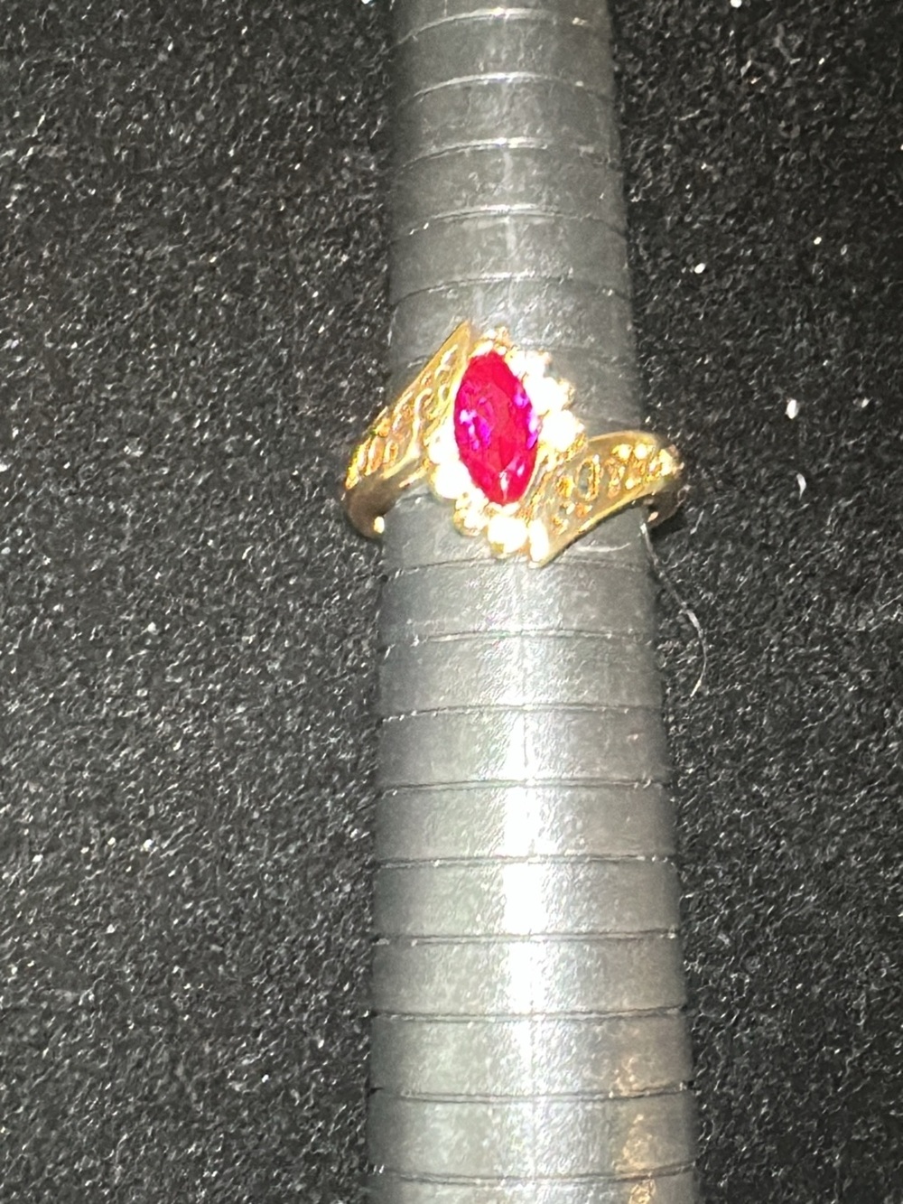 Gold-Tone Women’s Ring with Marquise Red Stone
